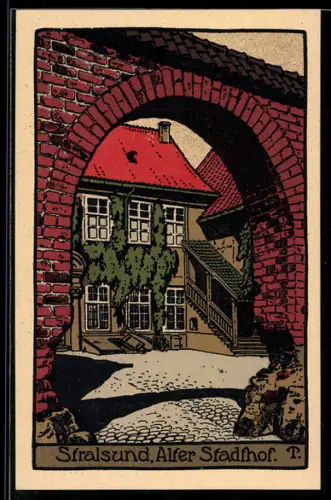 Steindruck-AK Stralsund, Alter Stadthof