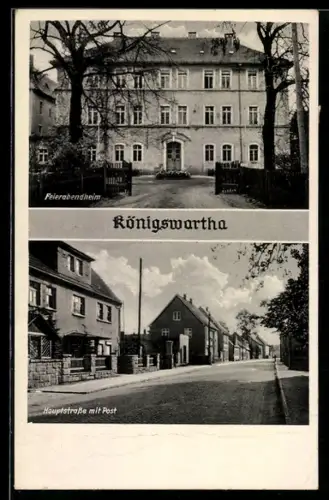 AK Königswartha, Hauptstrasse mit Post, Feierabendheim