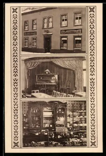 AK Geyer i. Erzgeb., Konditorei u. Cafe von Paul Seidel, Marienstrasse 325, Innenansichten Gasträume und Theke