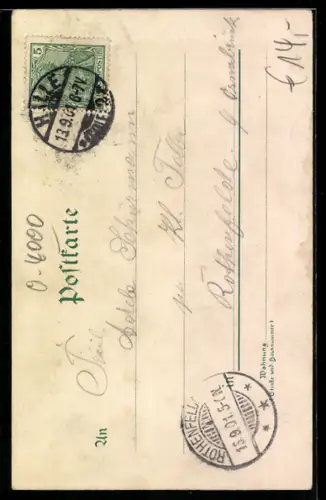 Lithographie Halle a. S., Marktplatz, Roter Turm, Marktkirche