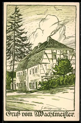 Künstler-AK Mark Schmelz, Ansicht vom Gasthaus zum Wachtmeister