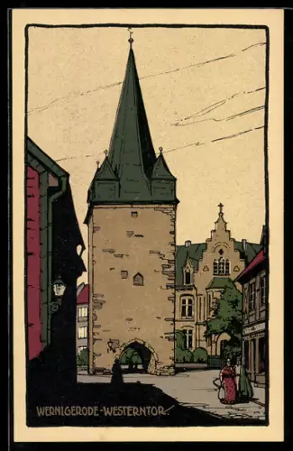 Steindruck-AK Wernigerode, Westerntor
