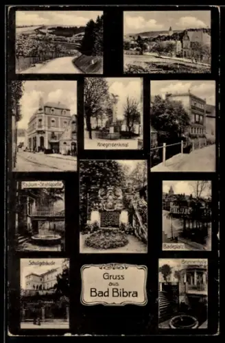 AK Bad Bibra, Schulgebäude, Brunnenhalle, Badeplatz