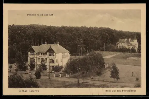 AK Koserow, Blick auf den Streckelberg mit Pension Wald und See
