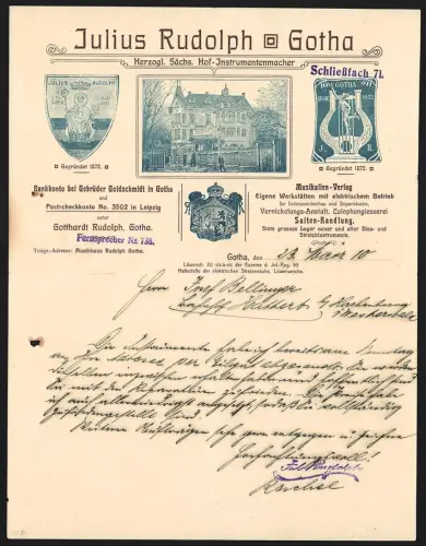 Briefkopf Gotha 1910, Julius Rudolf, Hof-Instrumentenmacher, Geschäft von der Strasse aus gesehen