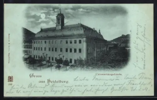 Mondschein-AK Heidelberg, Universitätsgebäude aus der Vogelschau