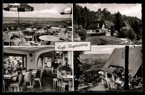 AK Bühl /K`windeck, Café Jägersteig, Innenansicht, Terrasse, Ausblick