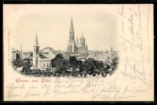 AK Bühl, Stadtansicht mit Kirche und Münster