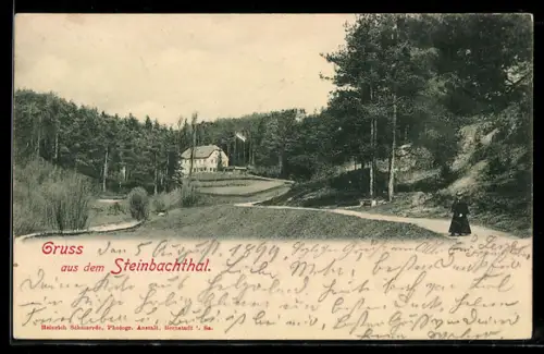 AK Bernstadt, Steinbachthal, Landschaftsansicht mit Gebäude und Spazierweg