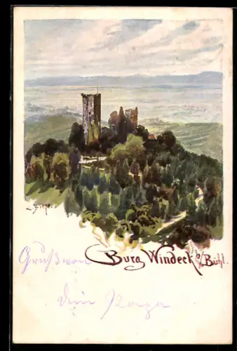 Künstler-AK Bühl, Burg Windeck