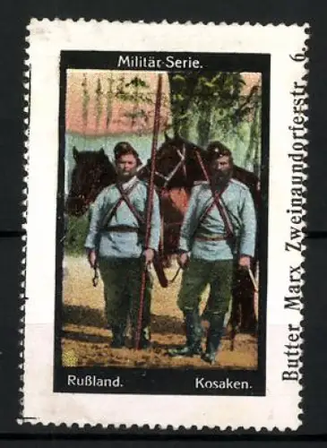 Reklamemarke Russland, Militär-Serie Kosaken, Soldaten mit Pferd