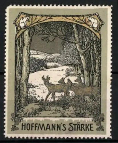 Reklamemarke Bad Salzuflen, Hoffmann`s Stärke, Hirsche im Wald