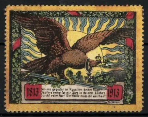 Reklamemarke Jahrhundertfeier der Befreiungskriege 1813-1913, Deutscher Aar mit Schwert & Orden