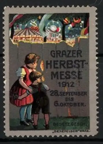 Reklamemarke Graz, Grazer Herbstmesse 1912, Kinder vor Rummelplatz