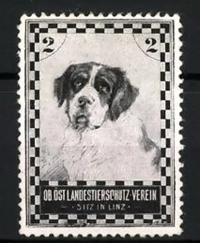 Reklamemarke Linz, OB.ÖST.LANDTIERSCHUTZ-VEREIN, Bernhardiner Hund