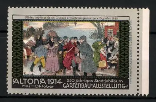 Reklamemarke Altona 1914, 250-jähriges Stadtjubiläum & Gartenbau-Ausstellung, Menschenmenge im Winter