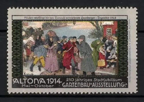 Reklamemarke Altona, Gartenbauausstellung & 250-jähriges Stadtjubiläum 1914, Vertriebene Hamburger werden empfangen 1813