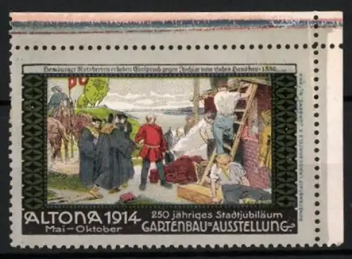 Reklamemarke Altona, 250-jähriges Stadtjubiläum 1914 & Gartenbau-Ausstellung, Ratsherren erheben Einspruch