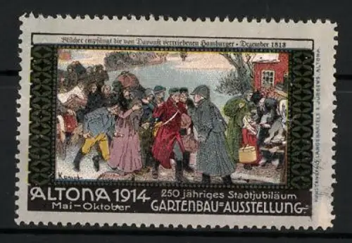 Reklamemarke Altona, 250-jähriges Stadtjubiläum, Gartenbau-Ausstellung 1914, vertriebene Hamburger 1813