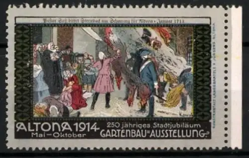 Reklamemarke Altona, Gartenbau-Ausstellung 1914, 250-jähriges Stadtjubiläum, Pastor bittet um Schonung für Altona 1713