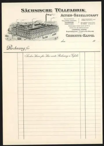 Rechnung Chemnitz-Kappel, Sächsische Tüllfabrik, Fabrikanlage aus der Vogelschau