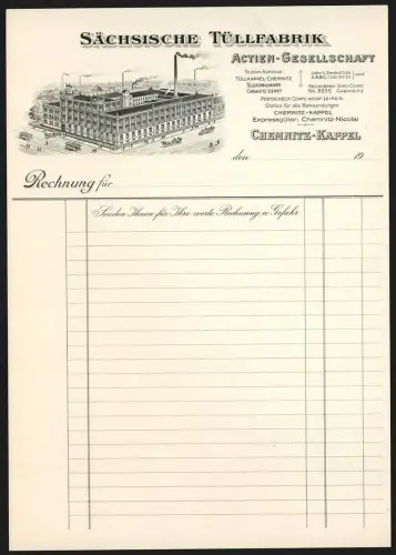 Rechnung Chemnitz-Kappel, Sächsische Tüllfabrik, Vogelschau auf die Fabrikanlage