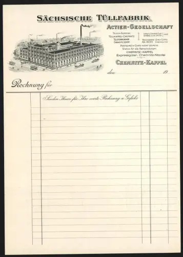 Rechnung Chemnitz-Kappel, Sächsische Tüllfabrik, Fabrikanlage aus der Vogelschau