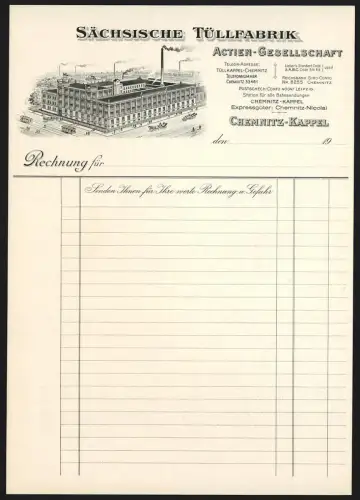 Rechnung Chemnitz-Kappel, Sächsische Tüllfabrik, Aussenansicht der Fabrik