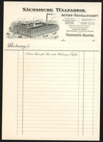 Rechnung Chemnitz-Kappel, Sächsische Tüllfabrik, Vogelschau auf die Fabrik