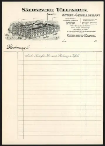 Rechnung Chemnitz-Kappel, Sächsische Tüllfabrik, Vogelschau auf die Fabrik