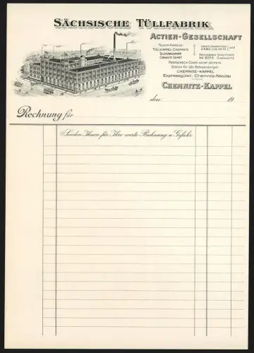 Rechnung Chemnitz-Kappel, Sächsische Tüllfabrik, Vogelschau auf die Fabrik
