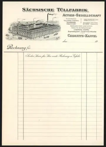 Rechnung Chemnitz-Kappel, Sächsische Tüllfabrik, Vogelschau auf die Fabrik