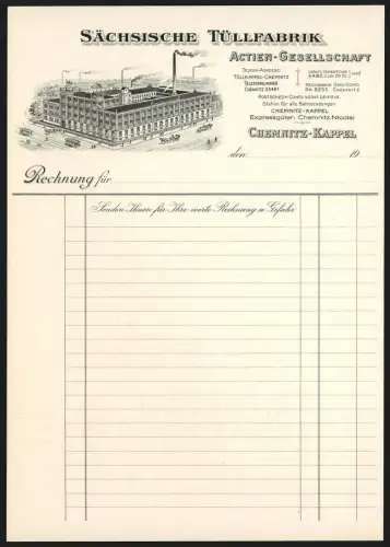 Rechnung Chemnitz-Kappel, Sächsische Tüllfabrik, Fabrikanlage aus der Vogelschau