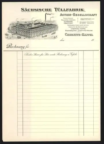 Rechnung Chemnitz-Kappel, Sächsische Tüllfabrik, Vogelschau auf die Fabrik