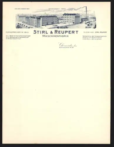 Rechnung Chemnitz, Stirl & Reupert, Maschinenfabrik, Ansicht vom Werksgelände