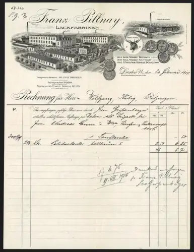 Rechnung Dresden N. 1914, Franz Pillnay, Lackfabriken, Gesamtansicht der Fabrik