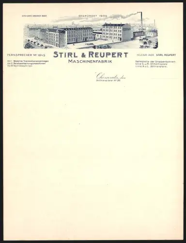 Rechnung Chemnitz, Stirl & Reupert, Maschinenfabrik, Ansicht vom Werksgelände
