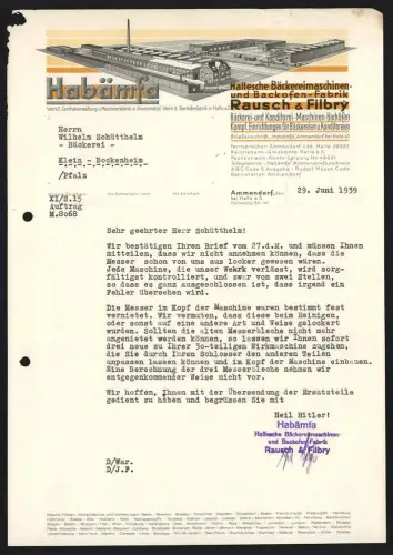 Rechnung Ammendorf 1939, Rausch & Filby, Habämfa, Bäckereimaschinen- und Backofen-Fabrik, Werksgelände
