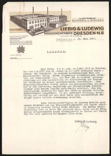 Rechnung Dresden 1947, Liebig & Ludewig Maschinenfabrik, Gesamtansicht vom Werk
