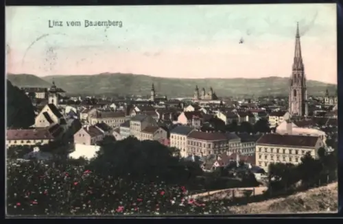 AK Linz, Stadtpanorama vom Bauernberg mit Dom