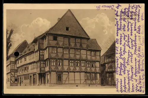 AK Hornburg a. Harz, Marktstrasse mit Fachwerkhaus