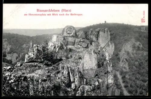 AK Thale, Bismarckfelsen, Am Hexentanzplatz, Blick nach der Rosstrappe