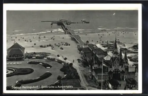 AK Heringsdorf, Seebrücke, Konzertplatz, Strand