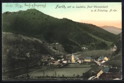 AK Furth /N.-Ö., Ortsansicht mit Kirche und umliegenden Bergen