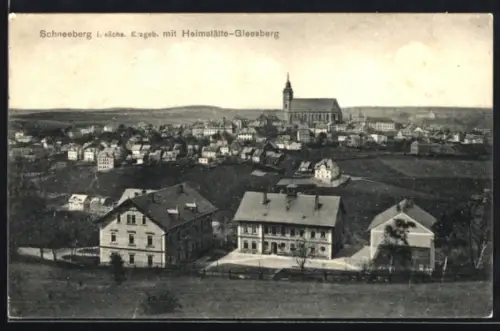 AK Schneeberg i. sächs. Erzgeb., Heimstätte-Gleesberg, Stadtansicht, Kirche