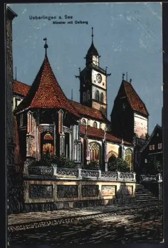 Künstler-AK Überlingen a. See, Münster mit Oelberg