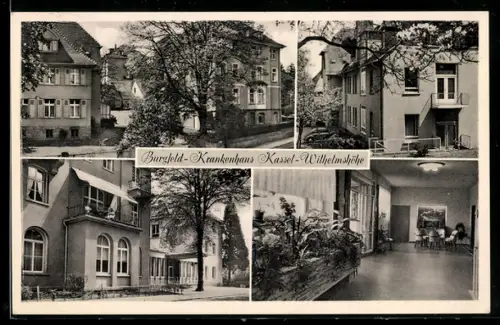 AK Kassel-Wilhelmshöhe, Burgfeld-Krankenhaus, Gebäude und Innenansicht