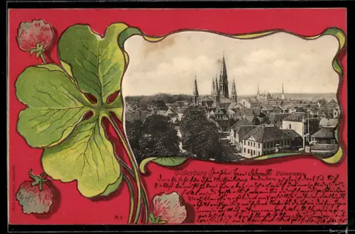 AK Oldenburg, Teilansicht mit Kirche, Kleeblatt