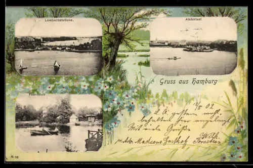 Passepartout-AK Hamburg-St. Georg, Lombardsbrücke, Feenteich, Alsterlust