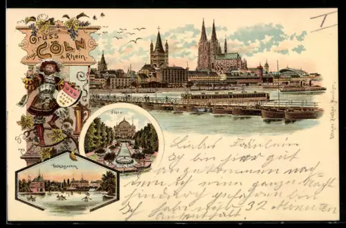 Foto-AK Cöln a. Rhein, Flora, Volksgarten und Blick auf den Dom